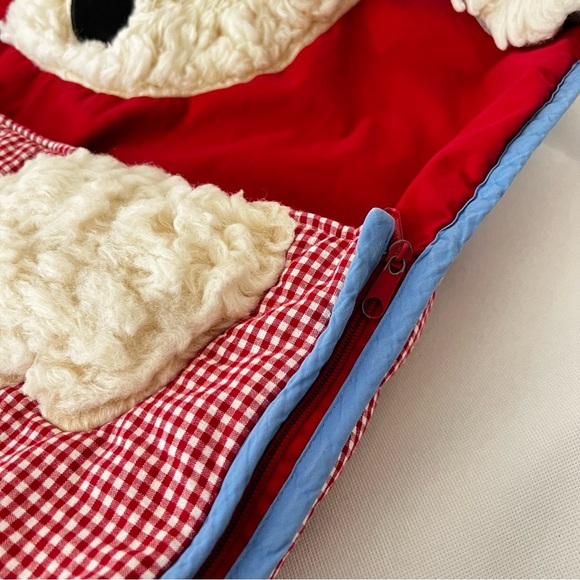 Pottery Barn Kids Red White Blue Gingham Sleeping Bag Shaggy Dog Pup Checkers - Picture 6 of 16